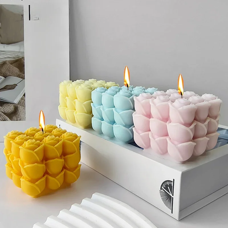 3D Love Rose Silikonowa forma do świec DIY Geometryczna kostka Rubika Aromaterapia Gips Żywica Rzemiosło Forma odlewnicza Prezent walentynkowy — zdjęcie 2
