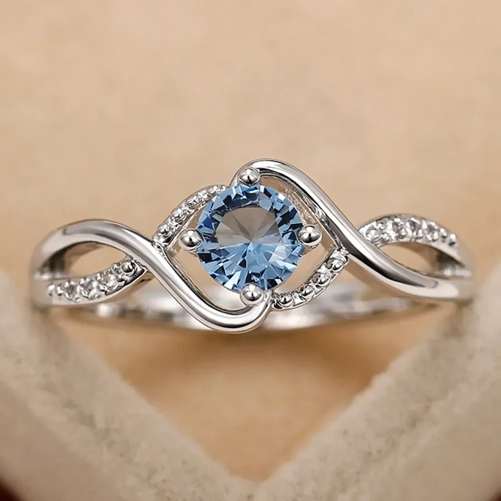 Huitan 2022 Moderne Design frauen Hochzeit Ringe Charming Blau Zirkonia Hohe Qualität Silber Farbe