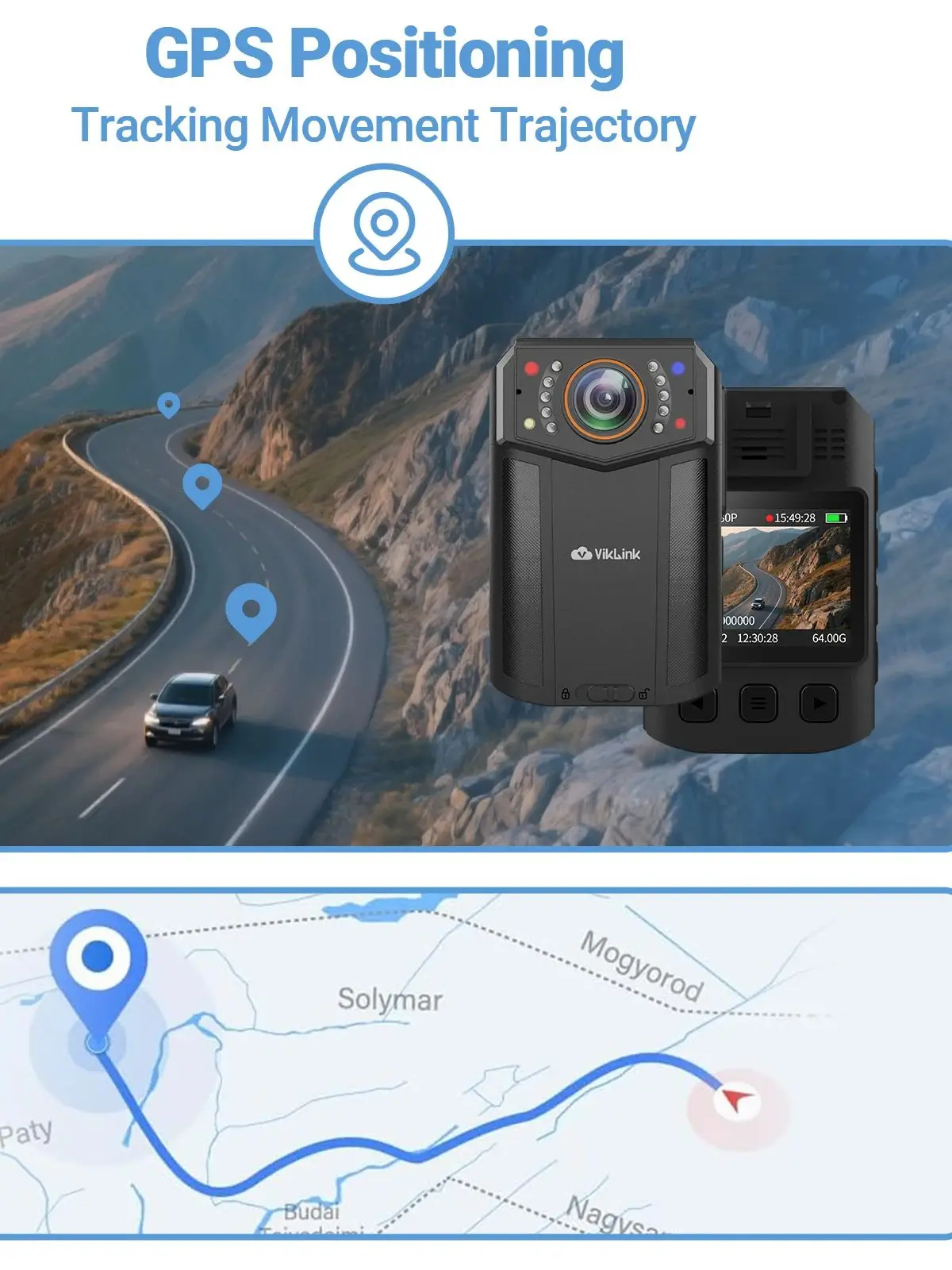 Câmera corporal vestível de 4kw com lente grande angular de 54mp, visão noturna, detecção de movimento e gps wi-fi para gravação de vídeo pessoal ao ar livre