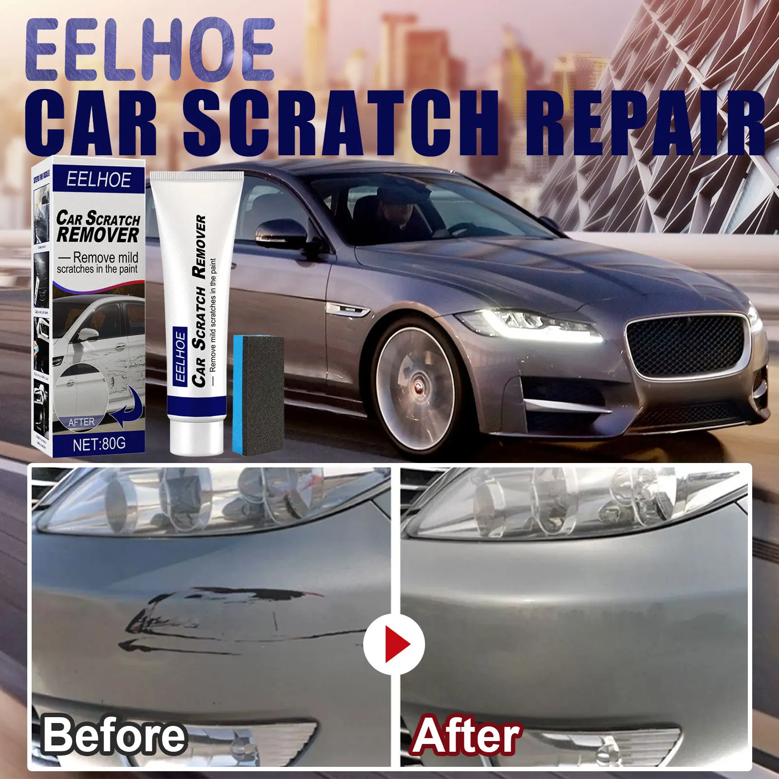 

Eelhoe 80 г средство для удаления автомобильных царапин с губкой для укладки автомобилей, уход за краской для тела, средство для удаления царапин, уход, ремонт, полировка, очиститель
