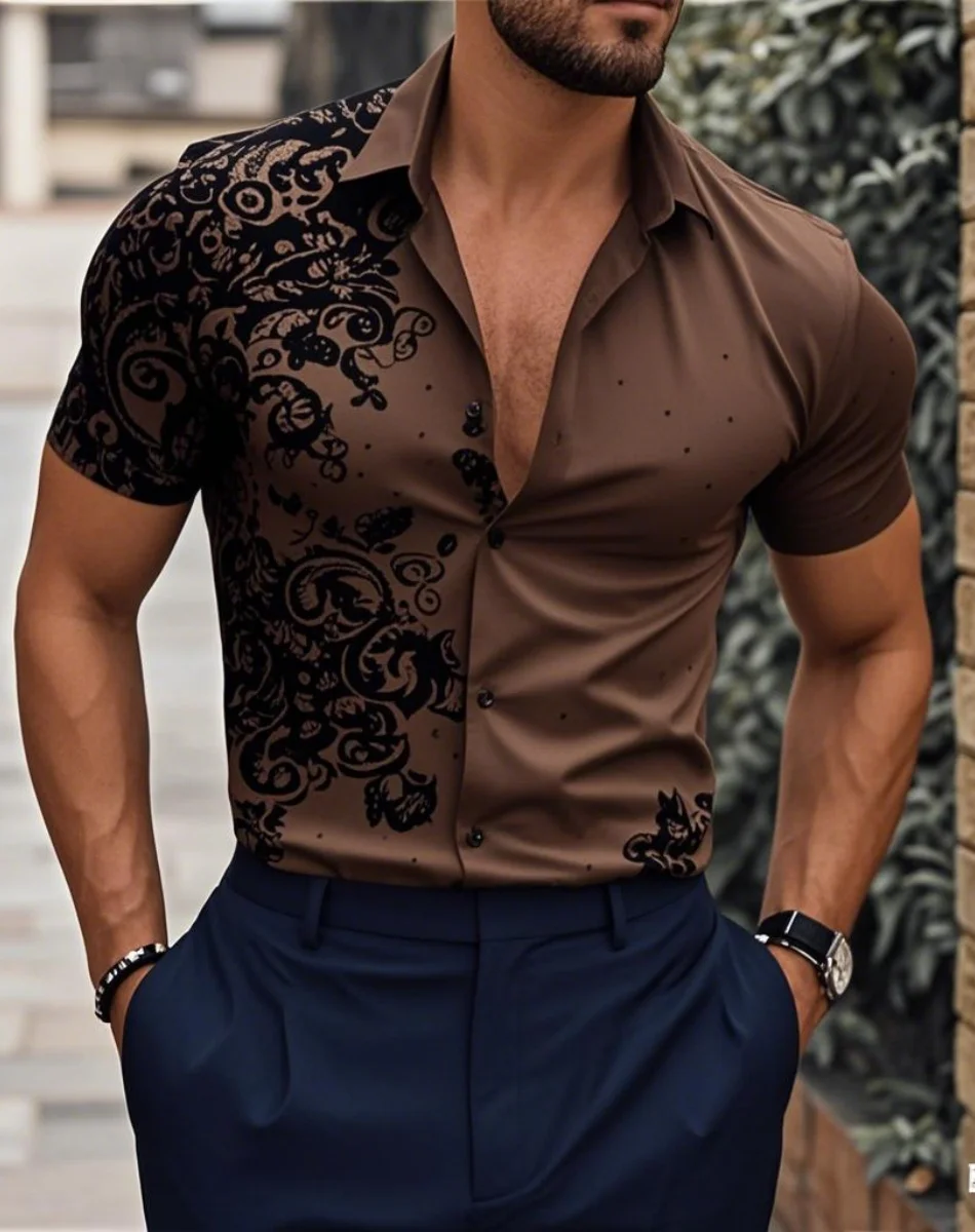 الرجال الوردي موضة قميص هاواي حفلة جديدة الرجال طويلة الأكمام زر طوق قميص التخسيس موضة أنيقة تي شيرت رجالي 6XL