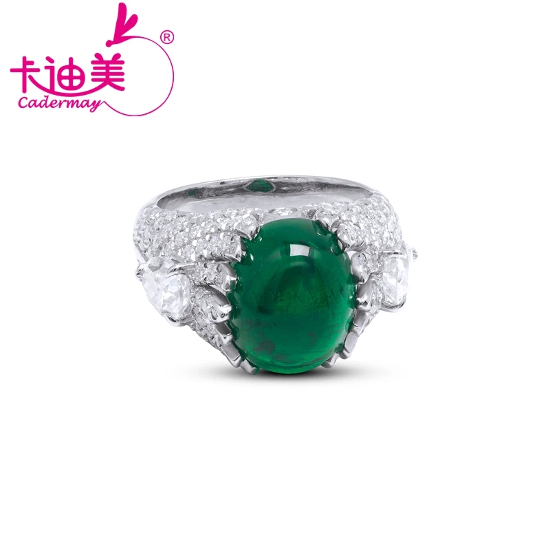 CADERMAY Jewelry Luxury 100% S925 Silver Oval Shape Lab Grown Muzo Green Emerald Wholesale Anniversary  Gifts Rings For Women