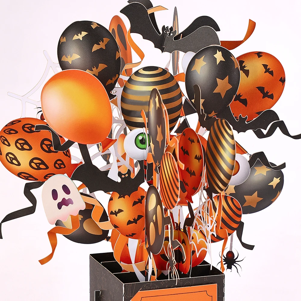 Halloween 3D Pop-up Box With Envelope Pumpkin Balloon Greeting Card Surprise Halloween Gifts Creative House Decoration