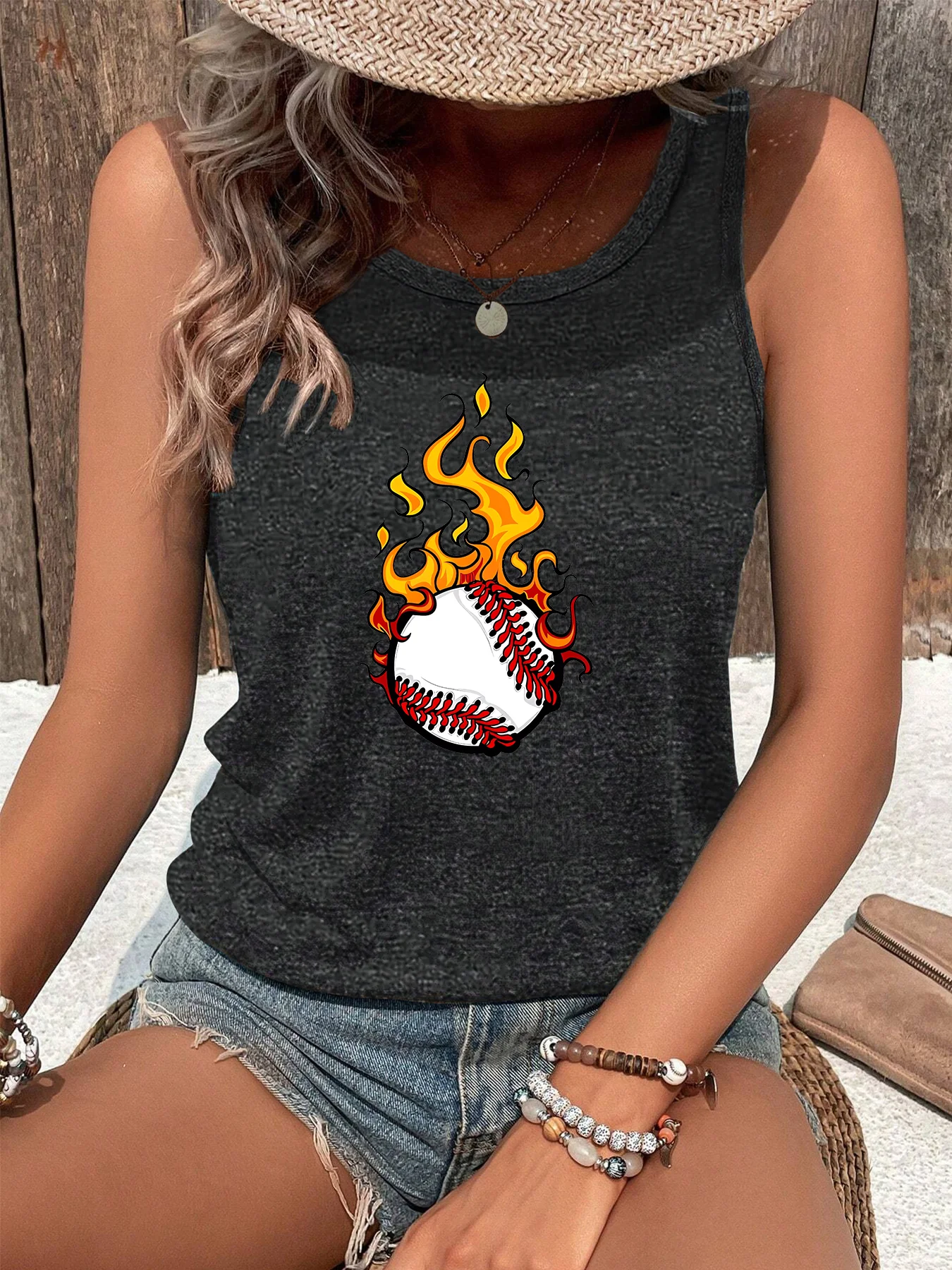 Liebe feurige Baseball Basebal Fans Mode lustige Sport Frauen Tank Top lose o Hals ärmellose lässige Tank