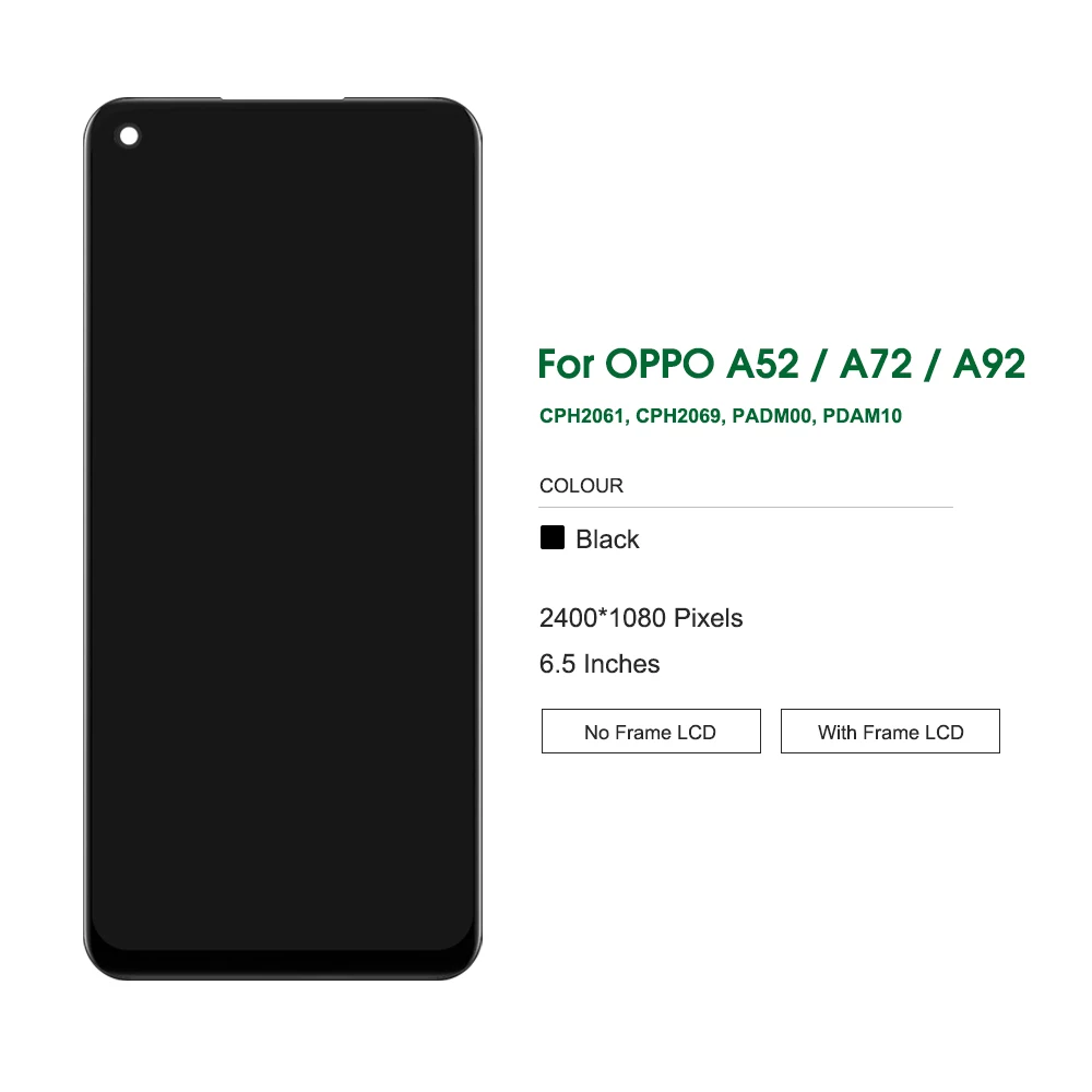 6.5\'\' For Oppo A72 A92 A52 CPH2069 CPH2067 LCD Display Touch Screen Digitizer Assembly Replacement for OPPO A72 LCD