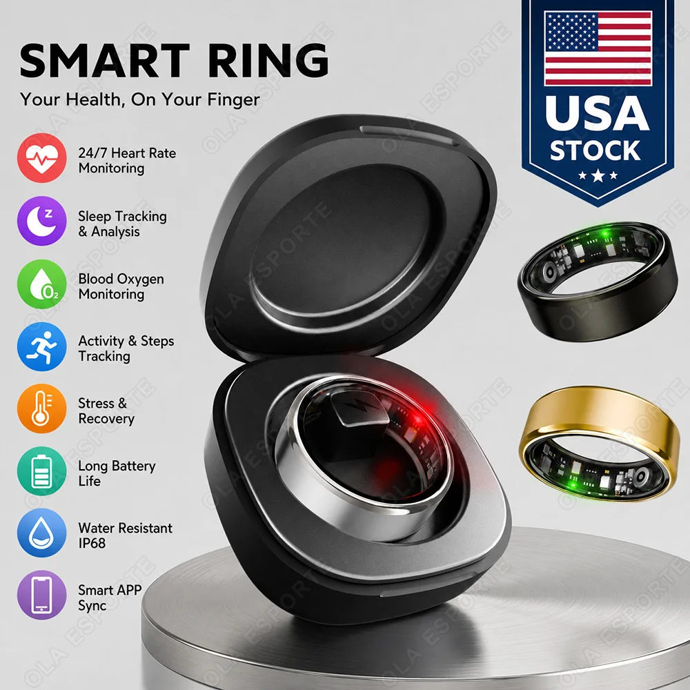 Smart Ring Men Women With Charing Case,Heart Rate Blood Oxygen Health and Sleep Monitor,IP68 & 5ATM Waterproof,Multi-sport Mode For Andriod IOS 2026 New R100