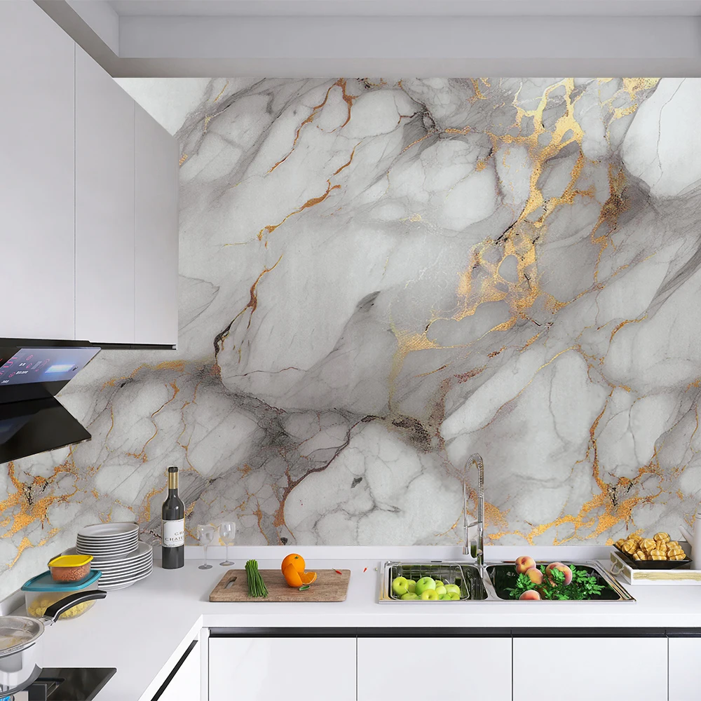 40CM Marble Self-adhesive Oil Fume Sticker Oil Resistant Mold Proof Kitchen Background Home Decoration Waterproof Wall Stickers