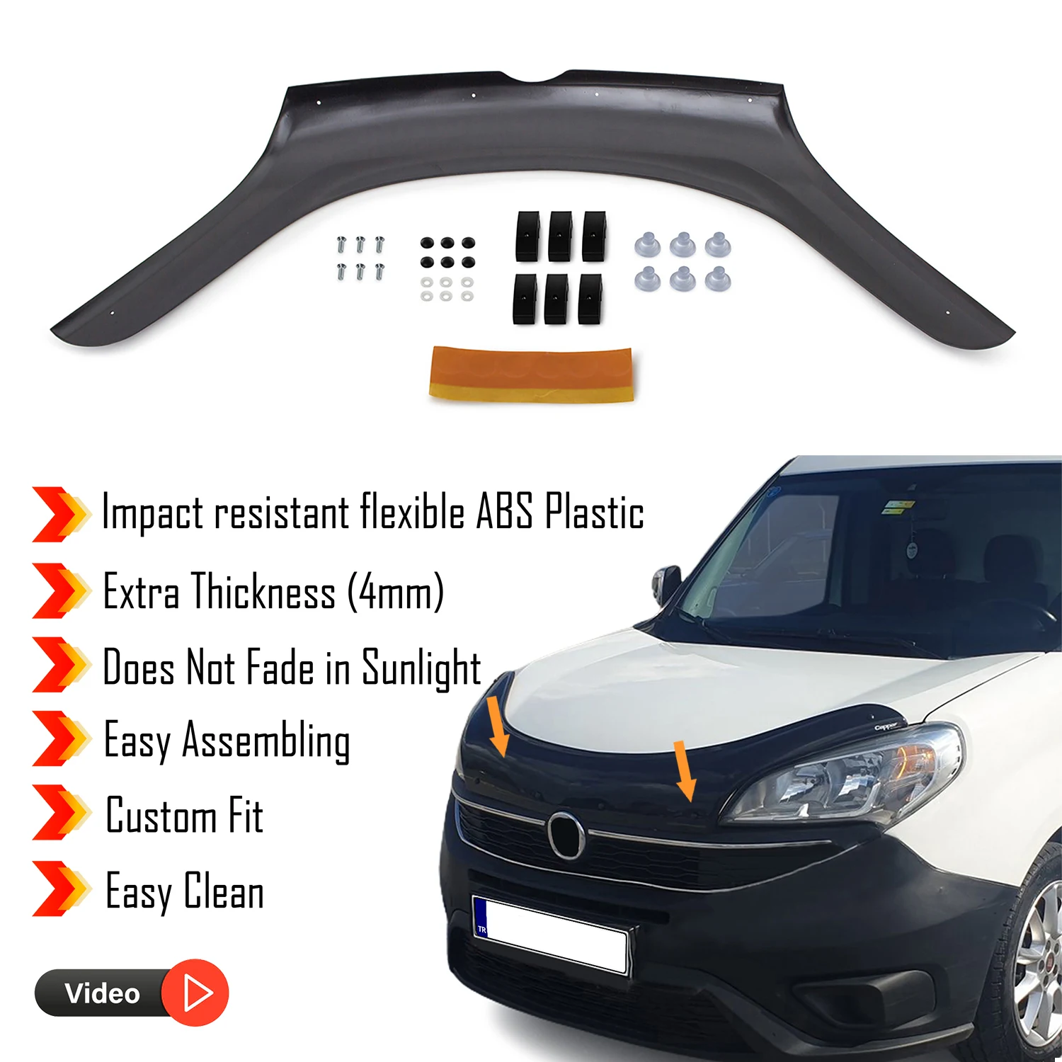 

Hood Deflector Guard for Fiat Doblo (2015+) Bug Shield Bonnet Protector / 4 mm thickness and ultra-durable material