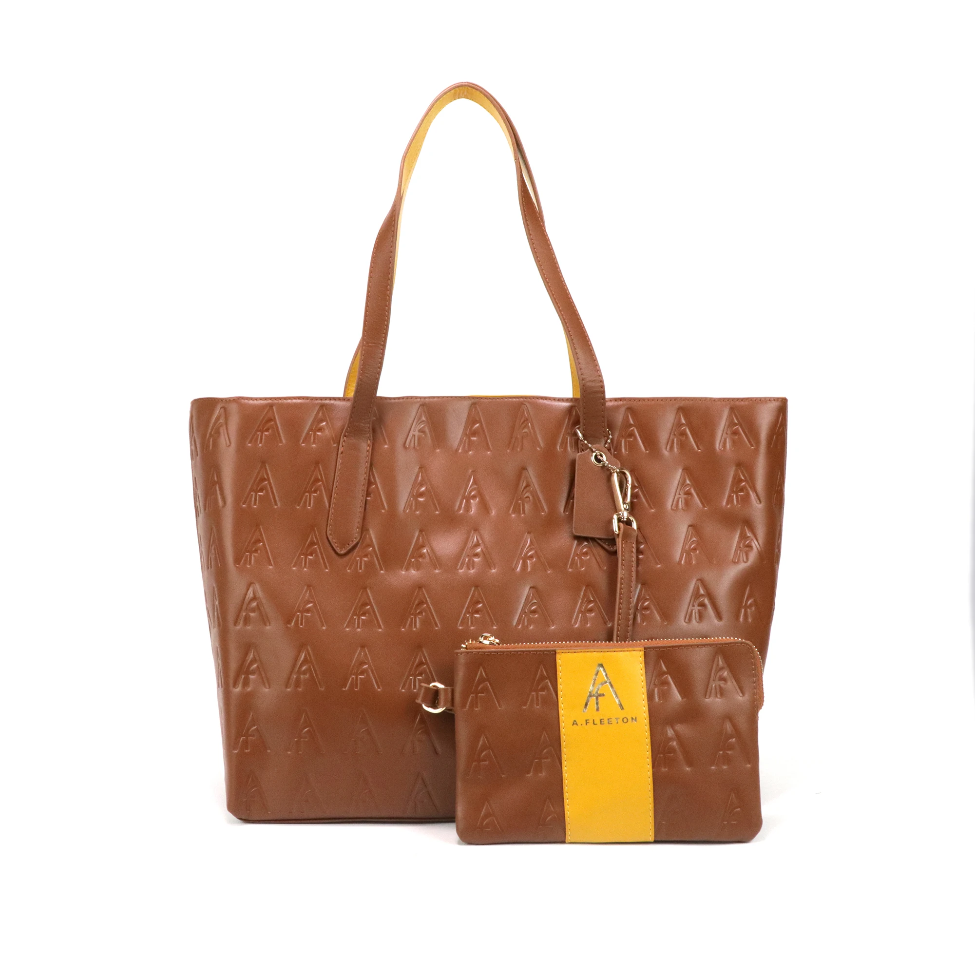 

Gorfia brown PU leather handbag set matching pouch fashionable suitable for work shopping travel daily popular fashion handbag
