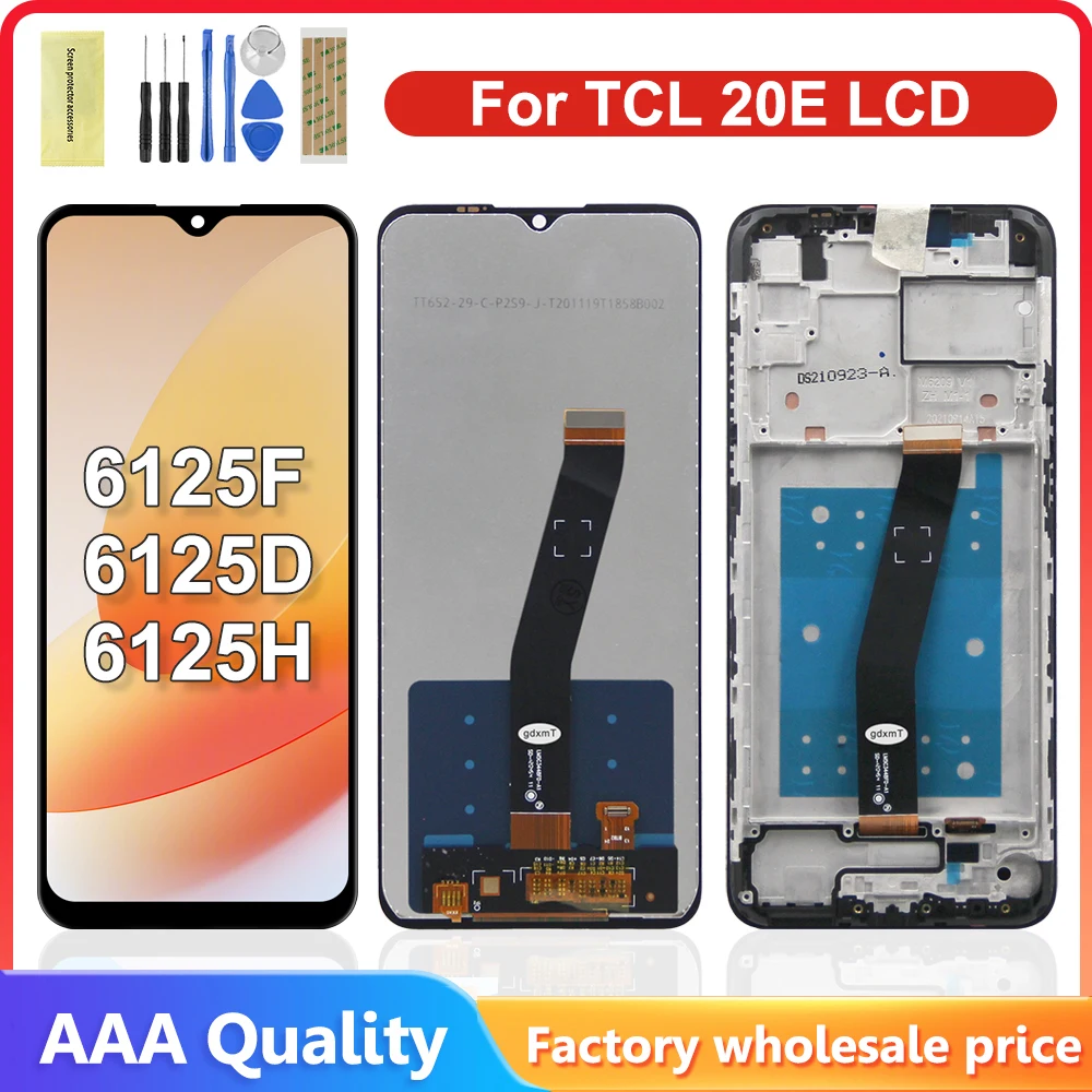 100% TEST NEW OEM For TCL 20E LCD 6125F, 6125D, 6125H Display Touch Screen Digitizer Assemby For TCL 20 E Display with Frame