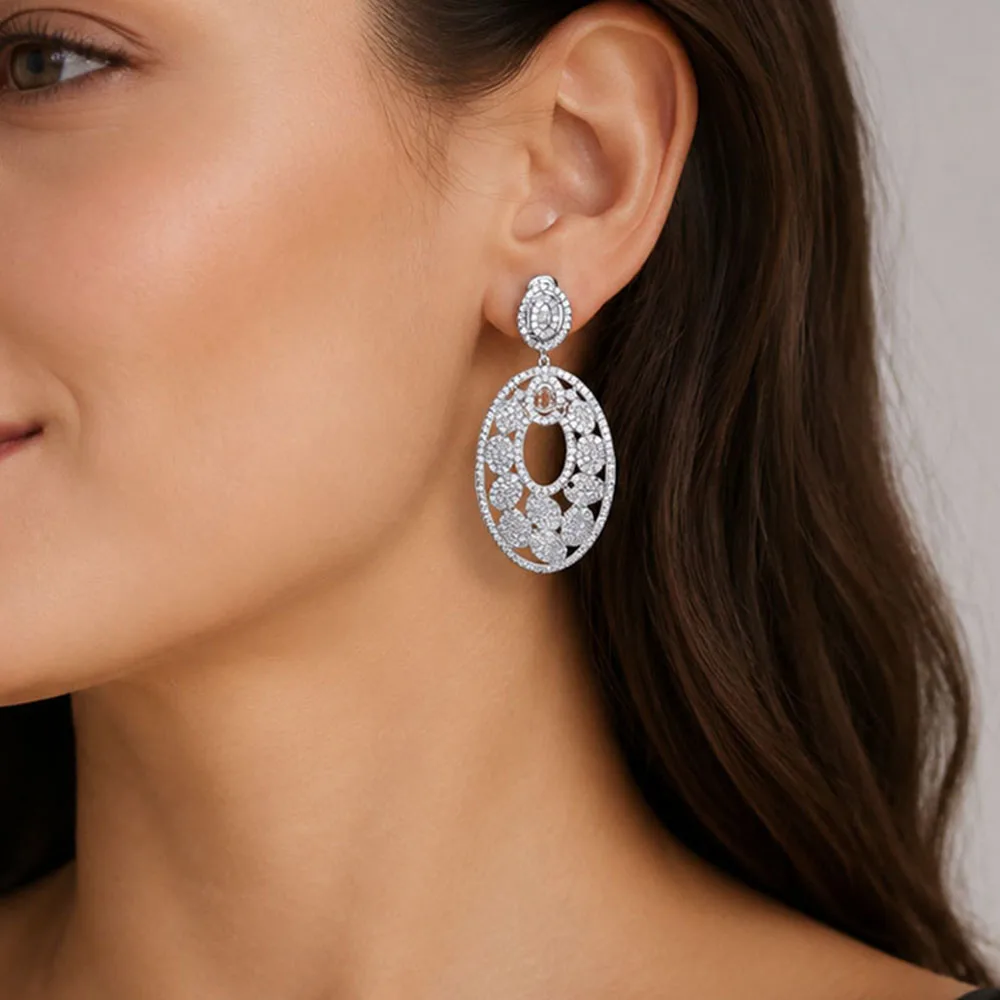 

YLMyself Big Oval Cubic Zirconia Earrings, Bling White Crystal Drop, Wedding Party Jewelry