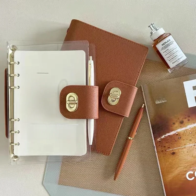Binder PU Przezroczysty notatnik Dziennik podróżny Obrotowa metalowa klamra Pamiętnik luźny liść Organizator planista Agenda Korea Bullet Cove — zdjęcie produktu 7