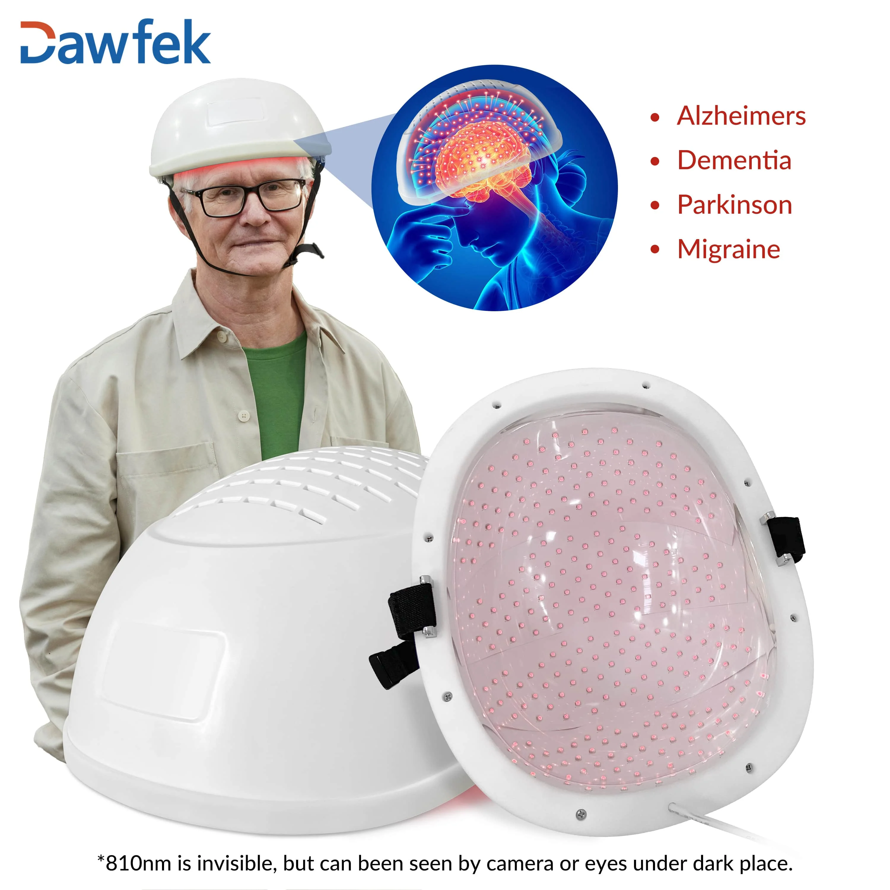 Dawfek 280Pcs Led 810Nm Red Light Therapy Helmet For Treat Stroke Post Traumatic Stress Disorder