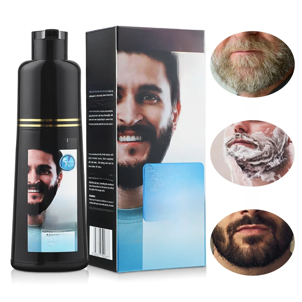 Shampoing de teinture permanente instantanée pour barbe, coloration longue durée pour hommes, élimination des cheveux blancs et gris, couverture de couleur, soins de la barbe