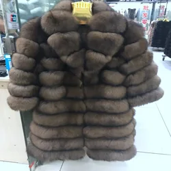 2022 Suit collar Winter Real  Fox Fur Coat Thick Warm  Sable Women's Light Brown Long Jacket The fox fur Coat