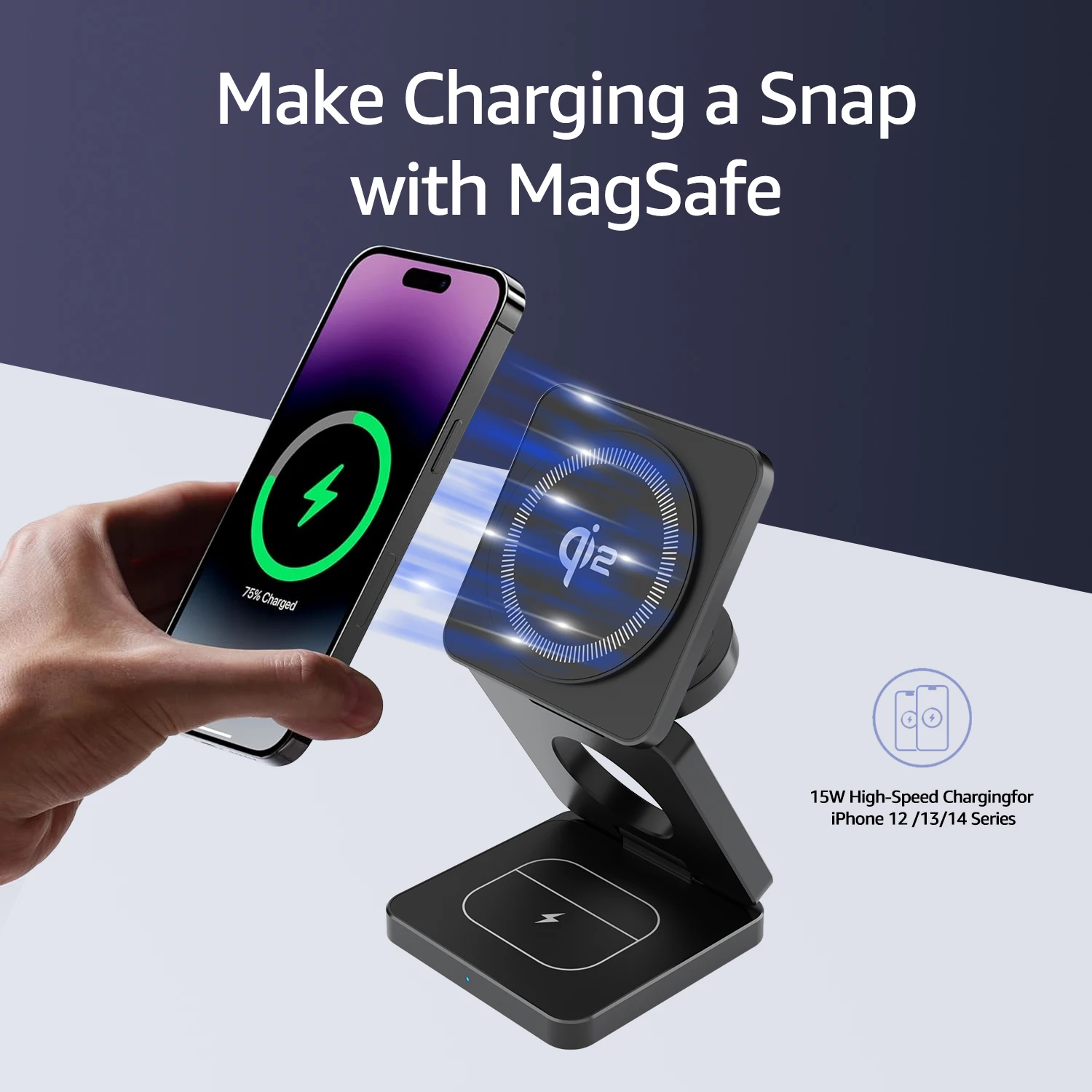 2024 New Qi2 Wireless Charger 3-in-1 Fast Charging Station Stand Folding Holder for iPhone 16 15 14 Pro Max Airpods Apple Watch