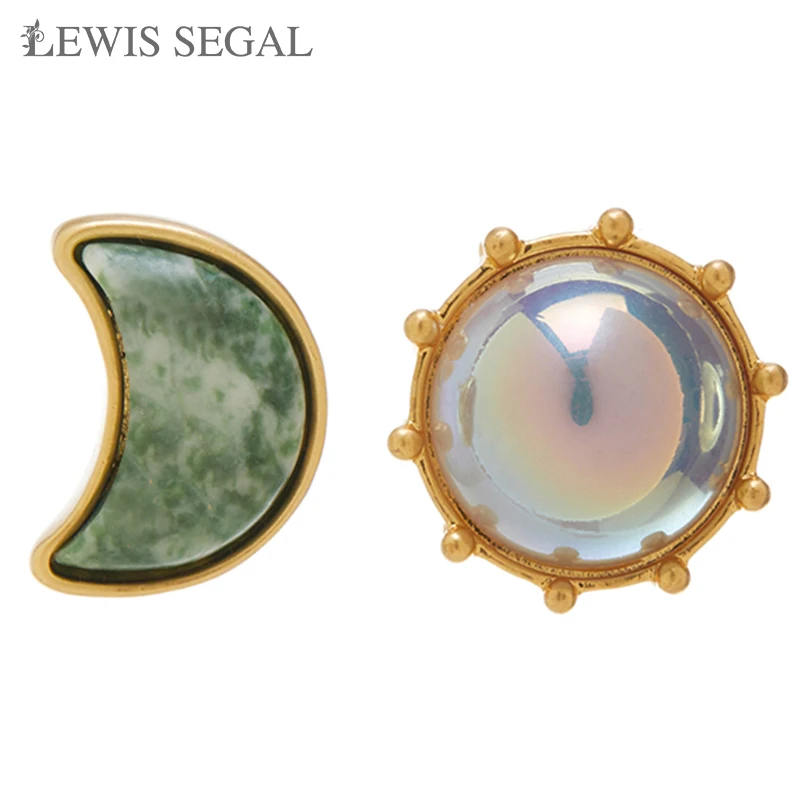 

LEWIS SEGAL Vintage 18K Gold Sun Moon Stud Earrings for Women Independent Girl Luxury Asymmetrical Medieval Fine Jewelry