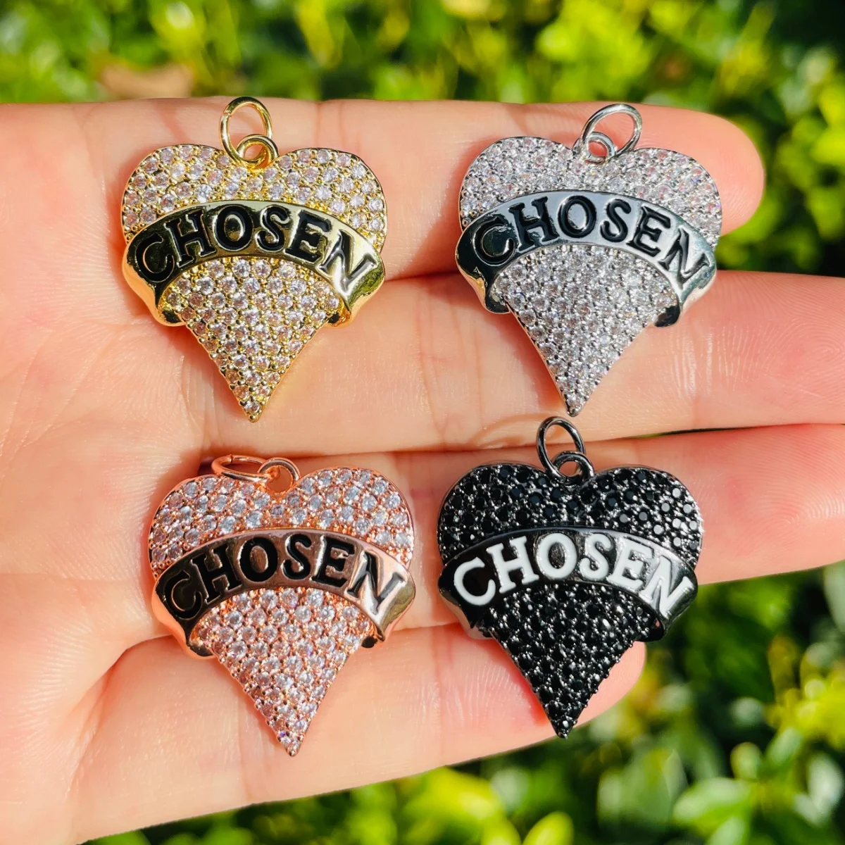 5pcs Chosen Word Heart Charm for Women Bracelet Girl Necklace Making Zirconia Pave Letter Pendant Accessory Jewelry Craft Supply