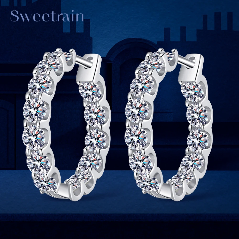 

Sweetrain 3mm GRA Certified Moissanite Earrings for Women D Color 2.6CT Diamond Earring Original 925 Sterling Silver Hoops