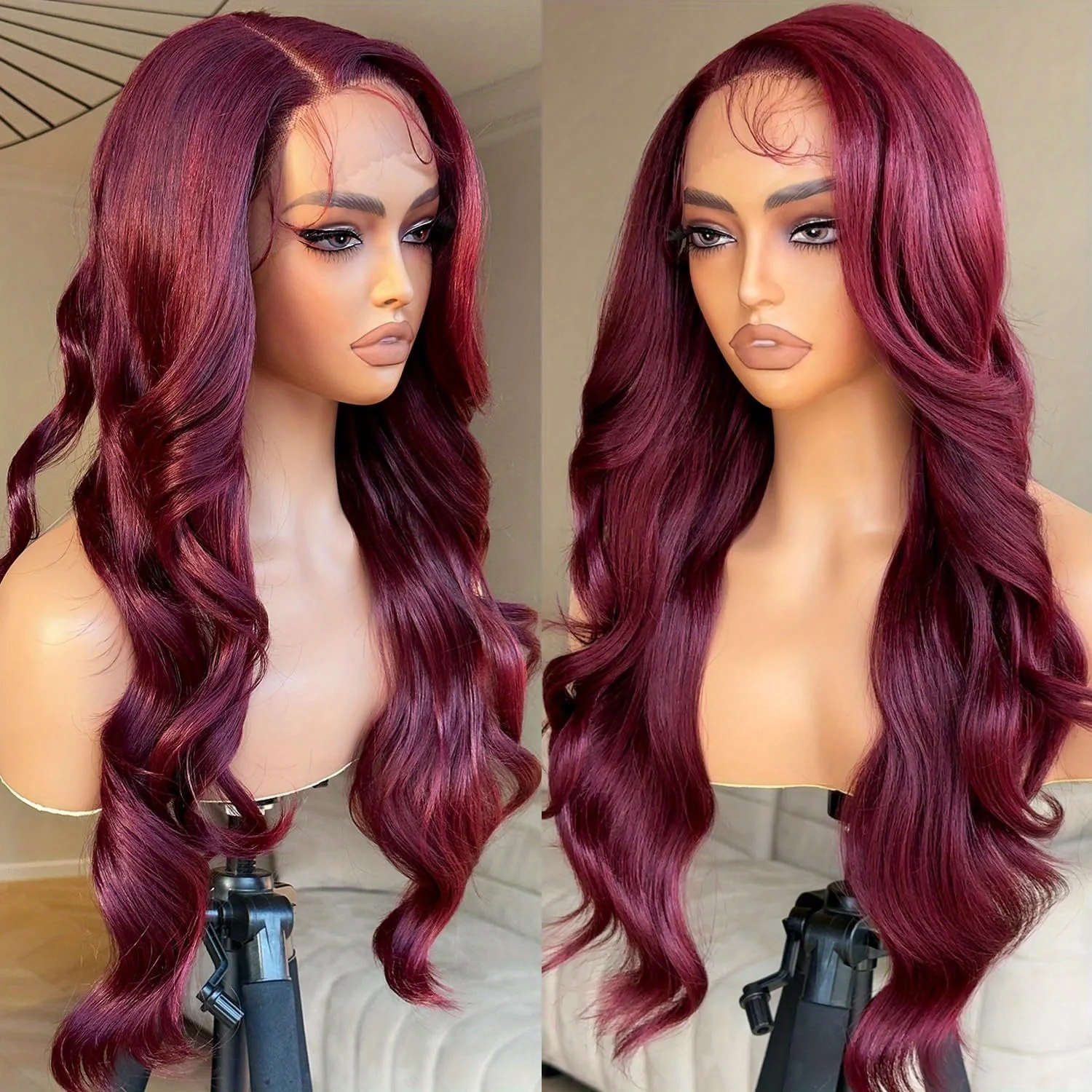

Burgundy Lace Front Wigs Burgundy Synthetic Lace Front Wig Plucked Ready to Wear Wigs, 13*4 Body Wave Lace Front Wigs