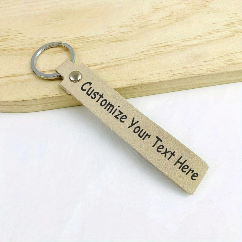 Custom Laser Engraved Faux Leather Keychain, Personalized Gift