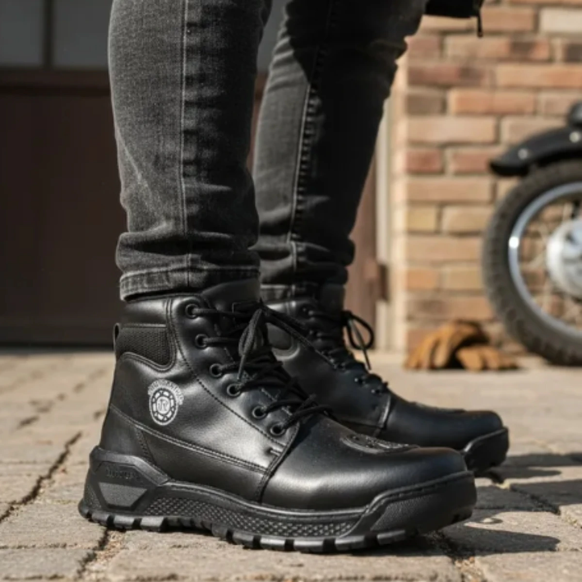 Bota Coturno Motoqueiro em Couro com Biqueira de Proteção