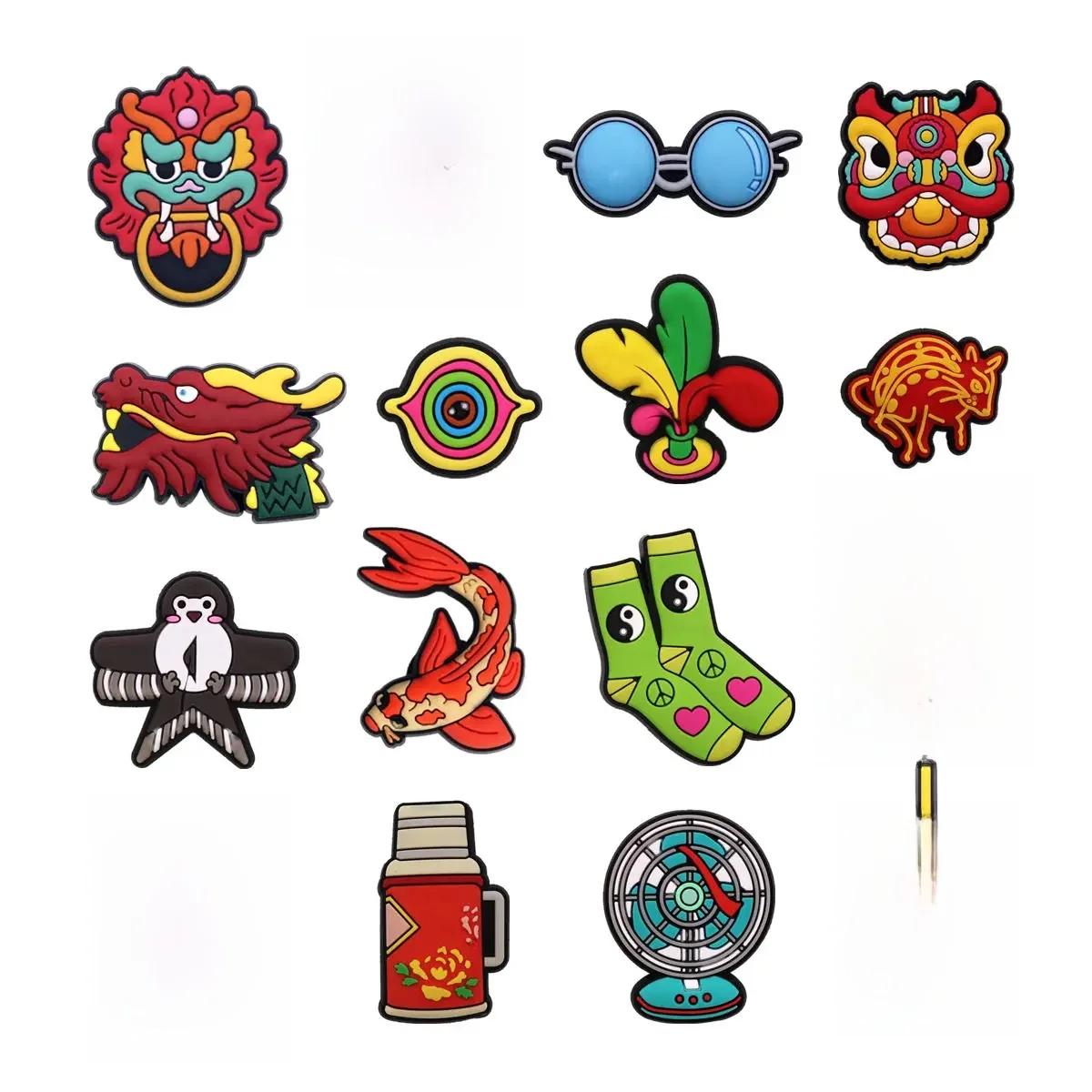 Breloques de chaussures originales et Cool, 1 pièce, accessoires de danse du Lion, carpe, tour de Dragon, sandales en PVC, Badge à boucle supérieure, épingles de sabot, décorations