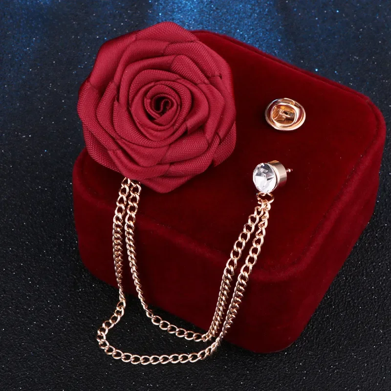 Broche de fleur de rose faite à la main, boutonnière de mariée, corsage de mariage, gril, insigne d'épinglette, gland, accessoires imbibés de JoMen