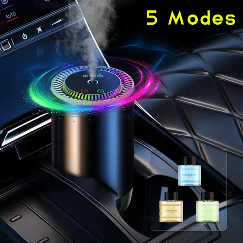 Difusor de Aroma para Coche Inteligente con Humidificador Recargable, Ambientador de Aceites Esenciales, 3 Niveles Ajustables, Luz LED Estrellada, Accesorio Interior para Automóvil, Perfume Montado, Purificador de Aire