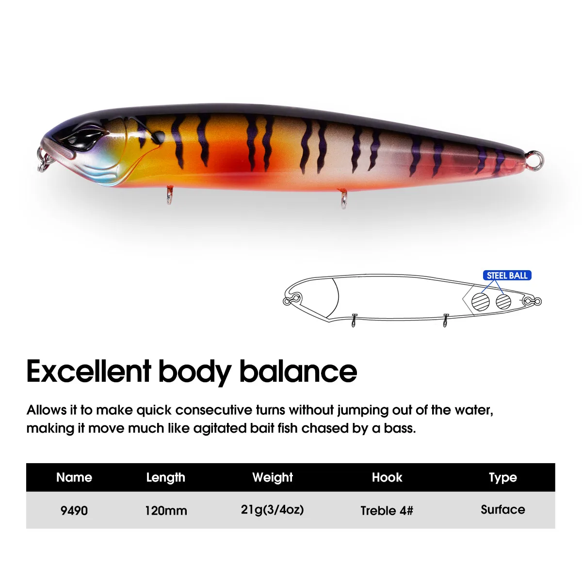 NOEBY Rattle Stickbait Fishing Lure 120mm 21g Walking the Dog Floating Pencil Long Casting Hard Bait Wobbler Fishing Lures
