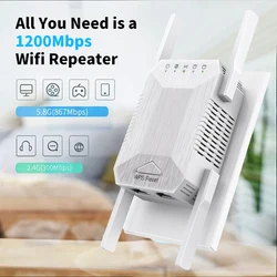 Wireless WiFi Repeater Router Wifi Amplifier 1200Mbps 2,4G/5GHz 4 Antenna Network Amplifier Repeater Signal Cover Extender