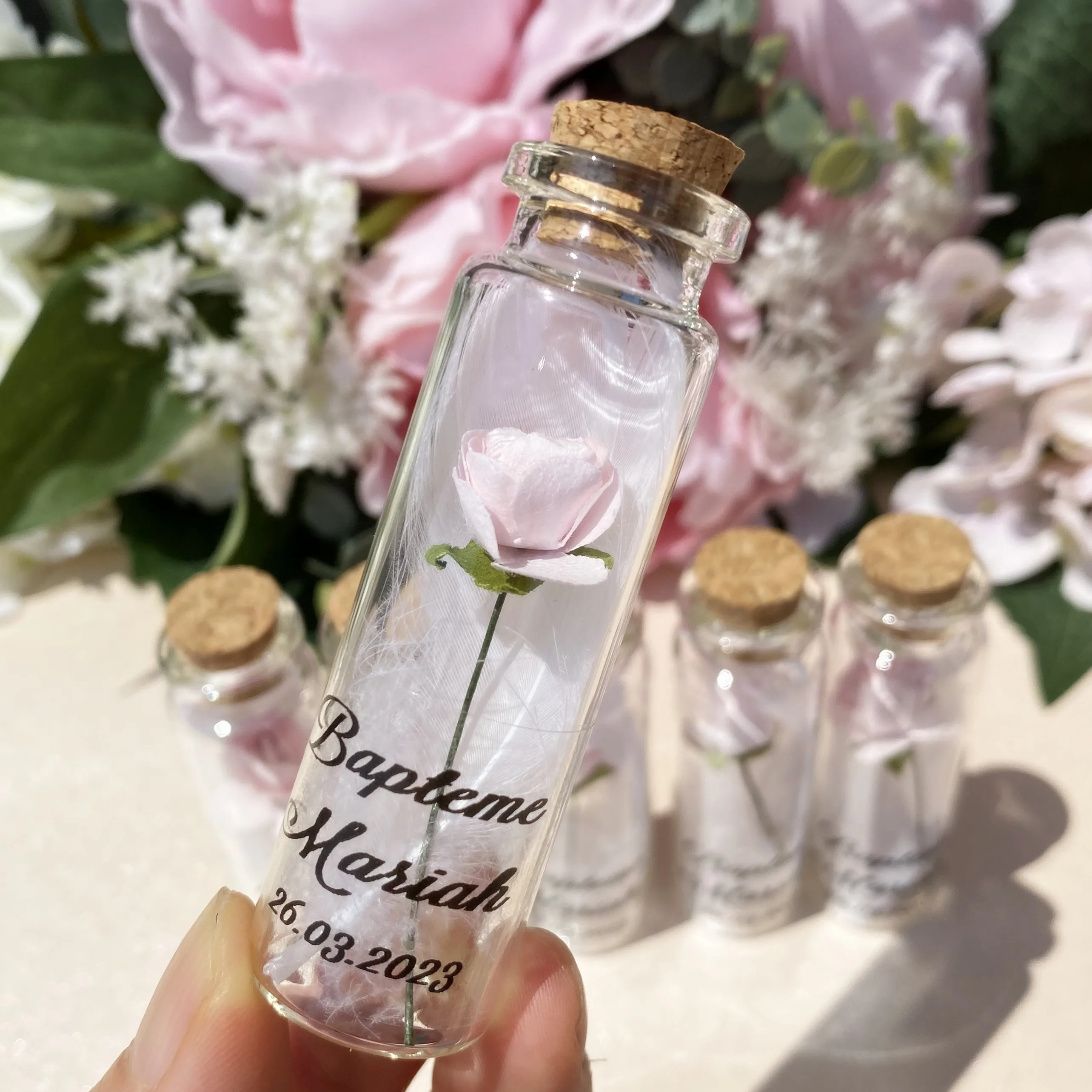 

10 My Baptism Thank you favors Guests Souvenirs Boy Girl Christening Holy Communion Baby Shower Angel FeatherWishing Bottle Gift