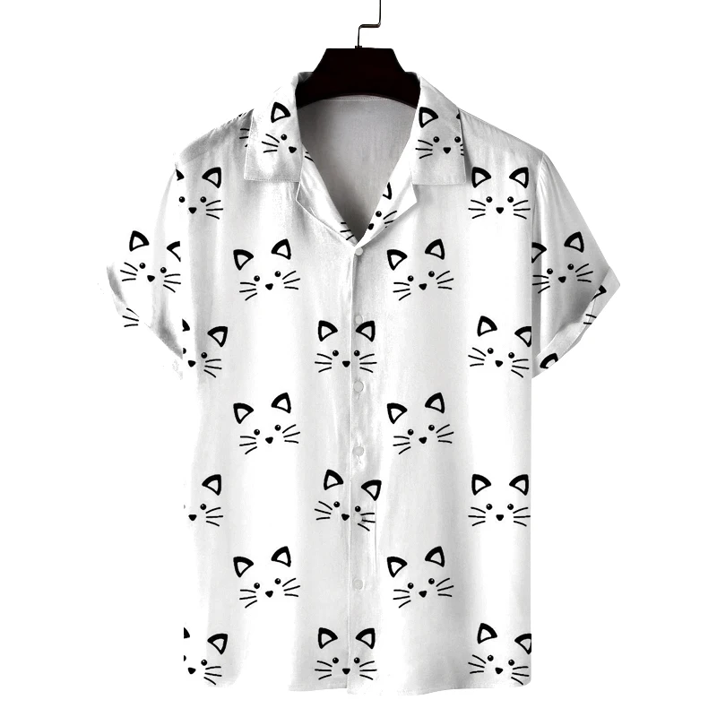 

Men's Summer Cuban Collar Short Sleeve Shirt Cute Small Animal Print Men's Shirt Comfortable and Breathable
