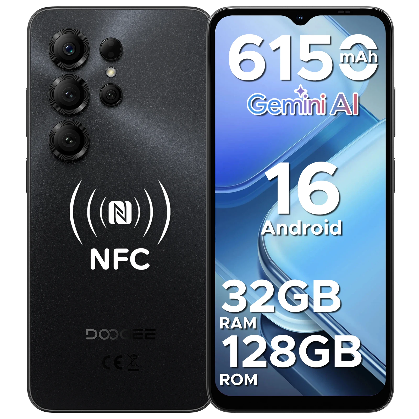DOOGEE Note56X Pro SmartPhone Android 16 Mobile Phone 6.56'' HD+ 90Hz Display 6150mAh Battery 32GB+128GB T7225 Octa-Core NFC