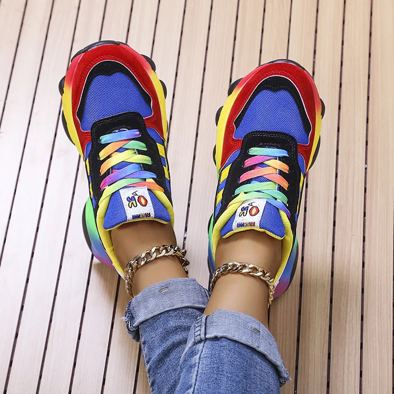 2024 Fashion Women\'s Wedge Platform Plus Size Vulcanized Shoes New Sneakers Casual Sports Shoes Women Lace-up Mesh Breathable