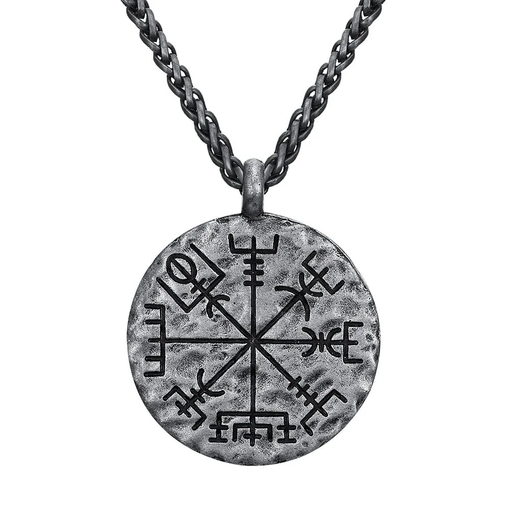 Vintage Men Viking Vegvisir Compass Pendant Necklace Nordic Odin Rune Stainless Steel Necklace For Men 2024 Retro Amulet Jewelry view 5