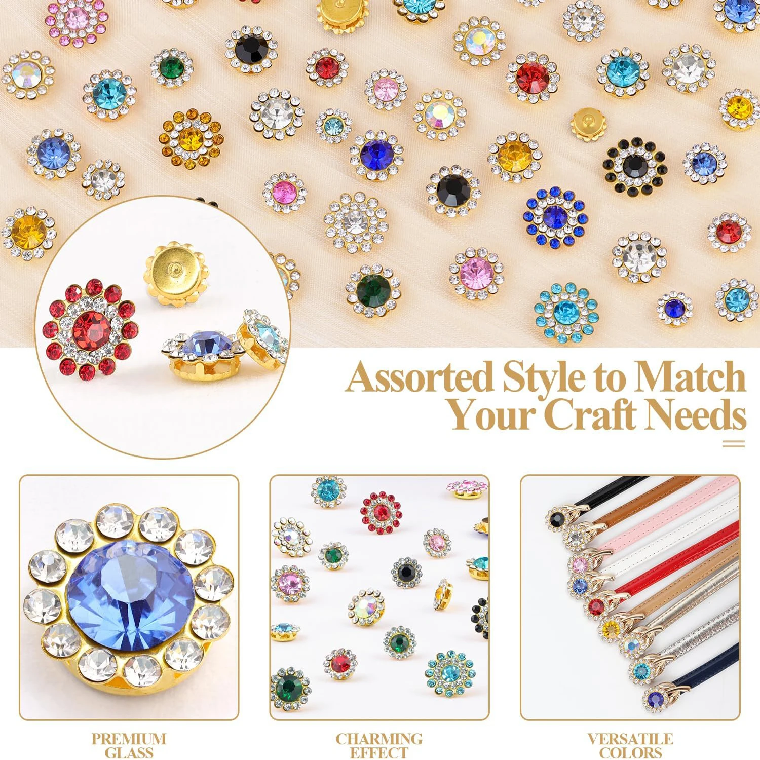 Picture 4: 150Pcs Sew on Rhinestones for Hats Flower Shape Bedazzling Flatback Rhinestones Crystal Glass for Clothes Shoes Caps Bags Crafts