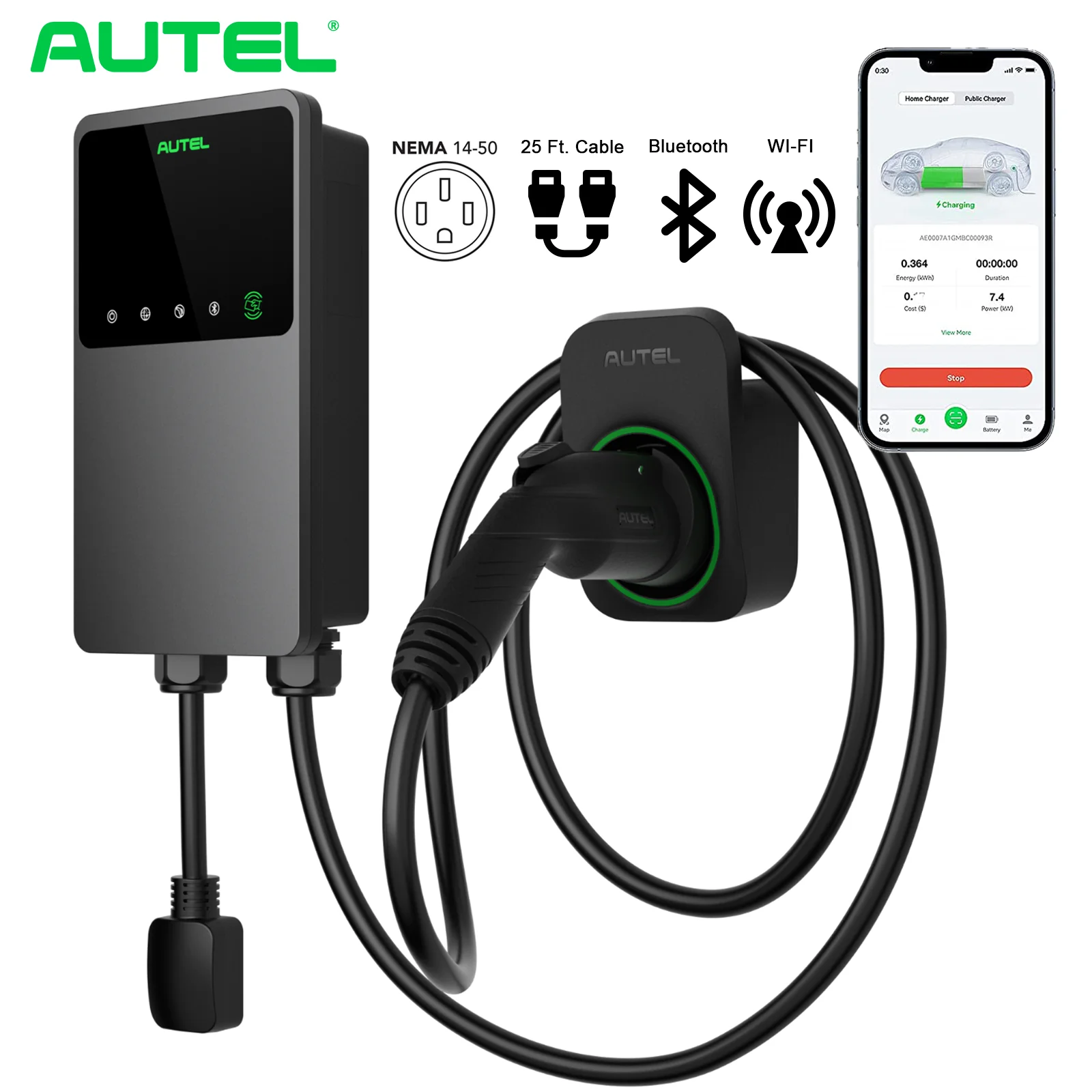 

Autel RFID WIFI Bluetooth Enable 40A 240V 10KW Smart EV Charger Level 2 Home Type 1 J1772 Electric Vehicle Charging Station