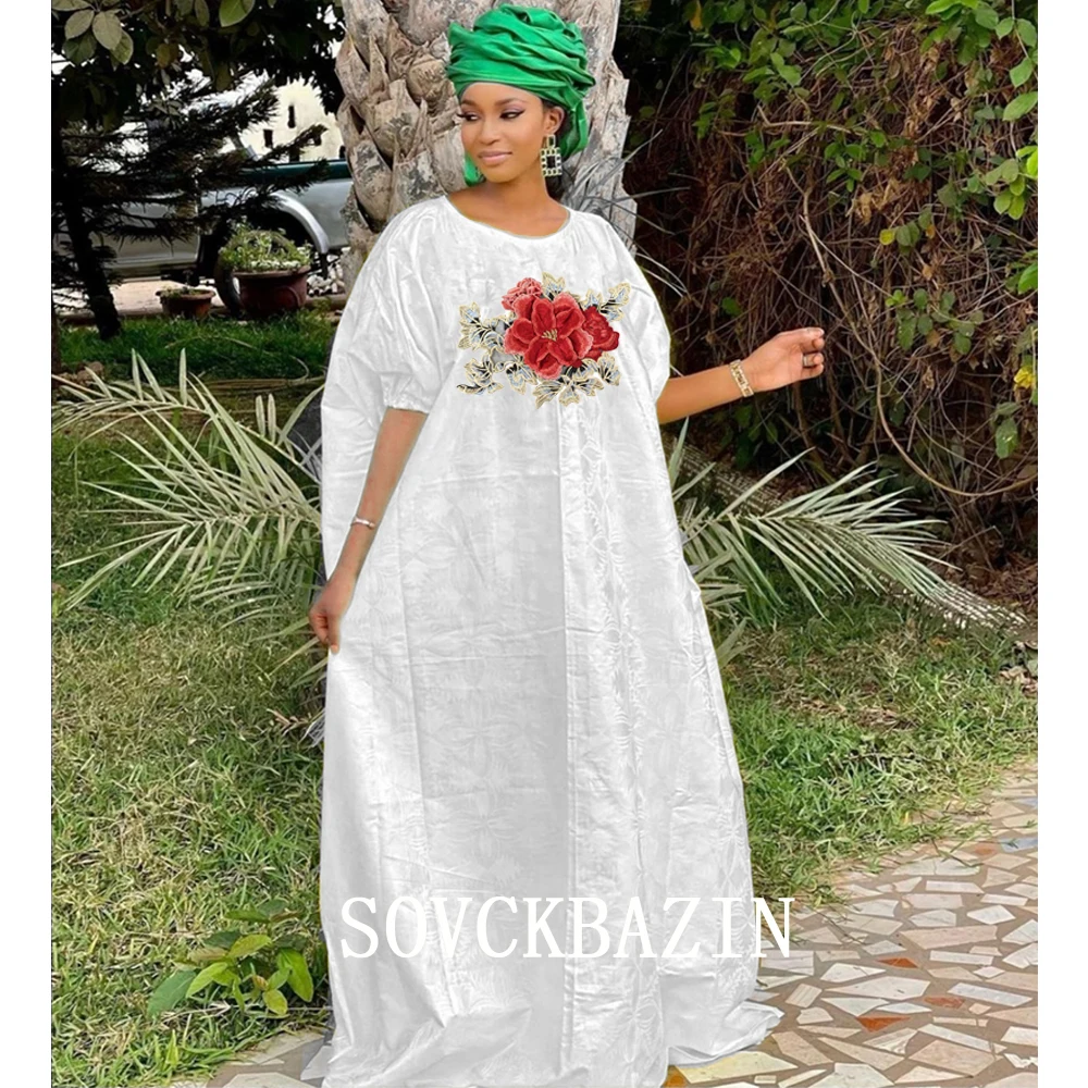 2022 New Design Basin Tissu African Dresses For Women Riche Bazin Original Robe Nigeria Traditional Brocade Embroiderey Dress