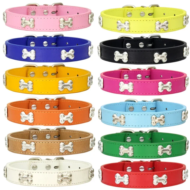 Colliers durables en cuir d'os pour chien, chiot, carlin, pour petit et grand chien, Chihuahua, accessoires pour chat, collier pour animaux de compagnie pour petits chiens
