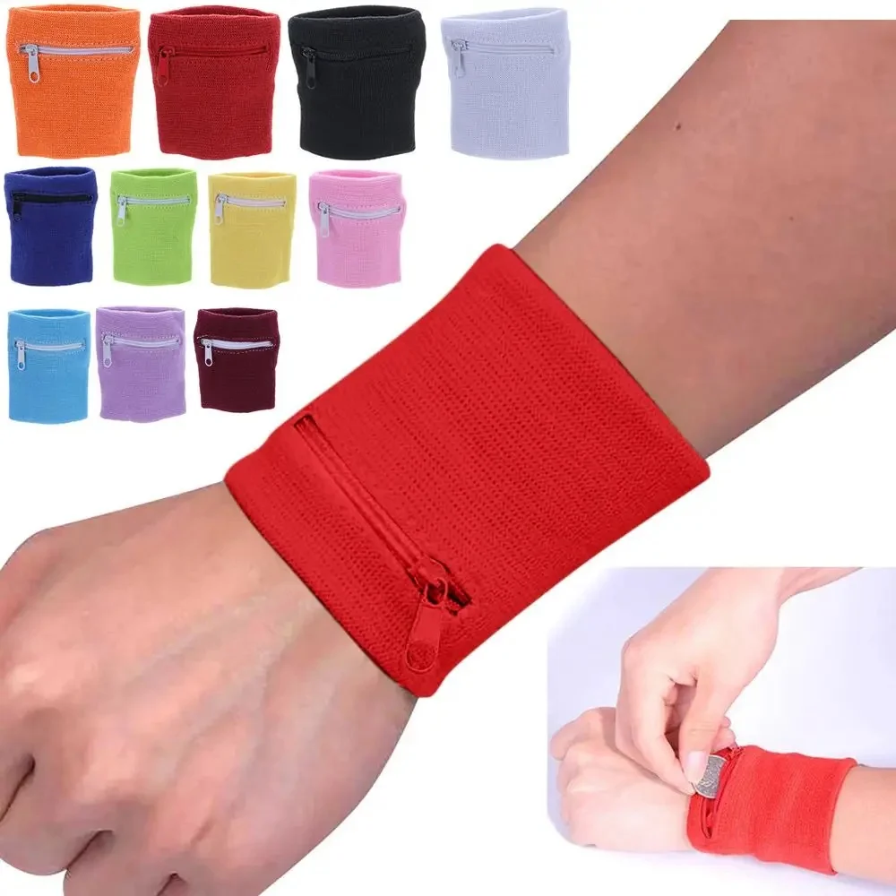 AliExpress NONE Unisex Colorful Cotton Wrist Band Wrist Protection Purse Bag With Zipper Pocket Sports Wristband For Gym Sports Running Cycling