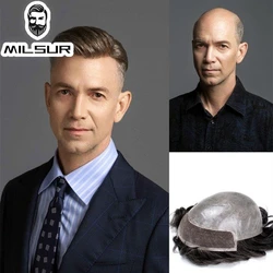 Bio-Toupee Men's Wig 0.06-0.08mm V Skin Lace Front Hair System Unit Male Hair Prosthesis 1B Color Natural Hairpiece 110% Density