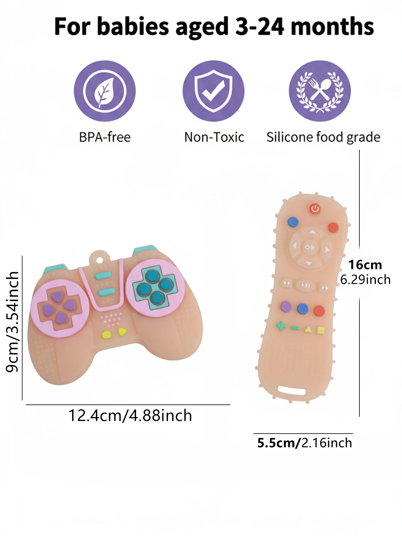 Silicone Toy for Baby, 2Pcs BPA Free Game Controller Remote Teether for Toddlers