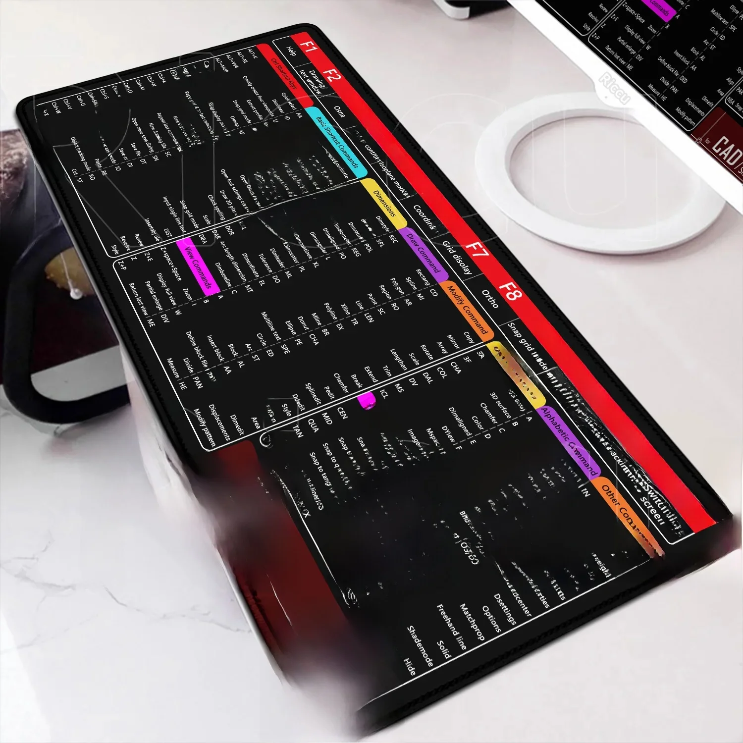 Riccu Office Shortcuts Podkładka pod mysz AutoCAD Cheat Sheet Klawiatura Podkładki na biurko Duże 100x50cm Gaming Stitched Edge Antypoślizgowa gumowa podstawa — zdjęcie produktu 7