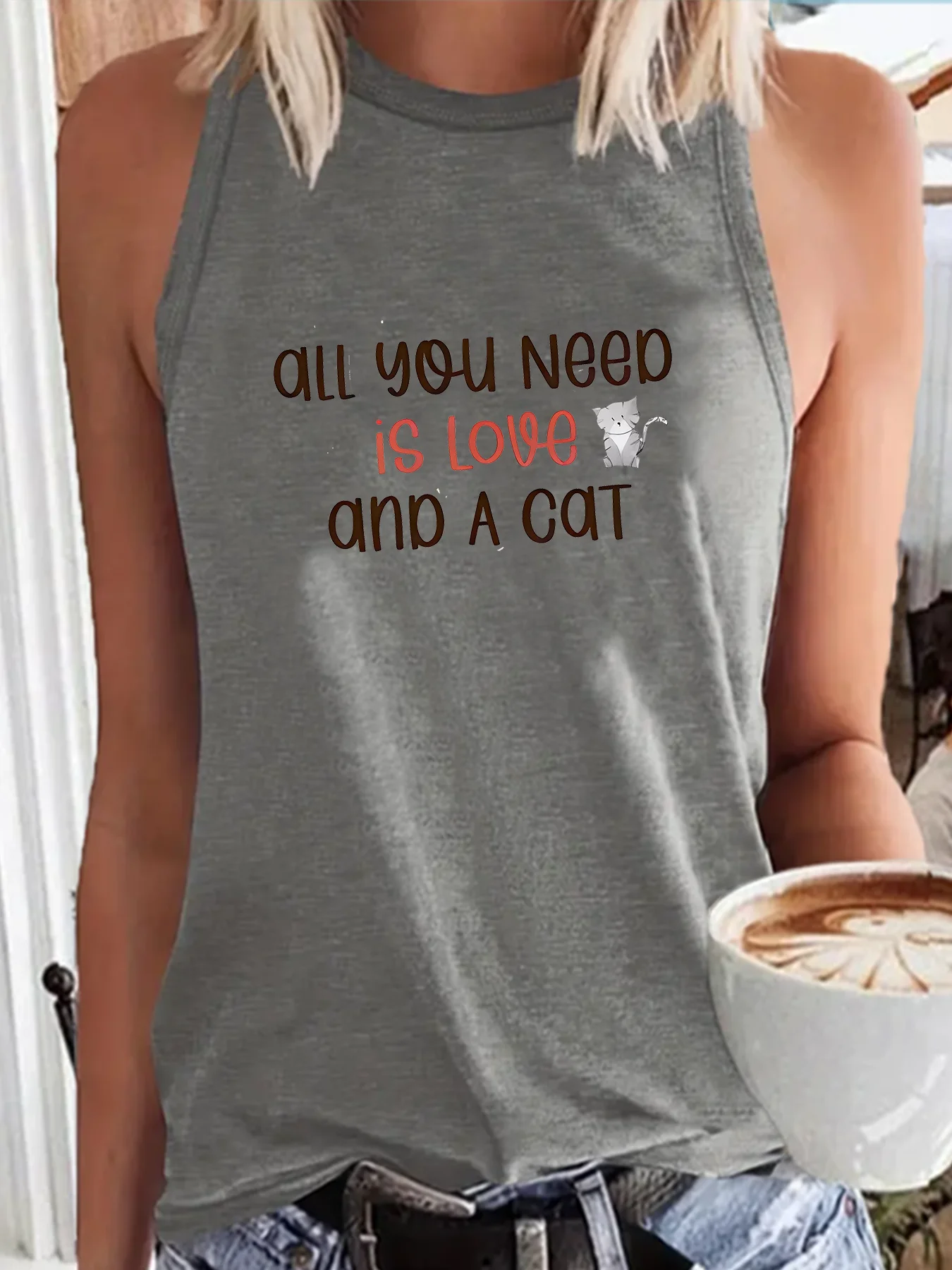 Need Is Love And A Cat  Fashion Funny Sports Women's Tank Top Loose O Neck Sleeveless Casual Tank