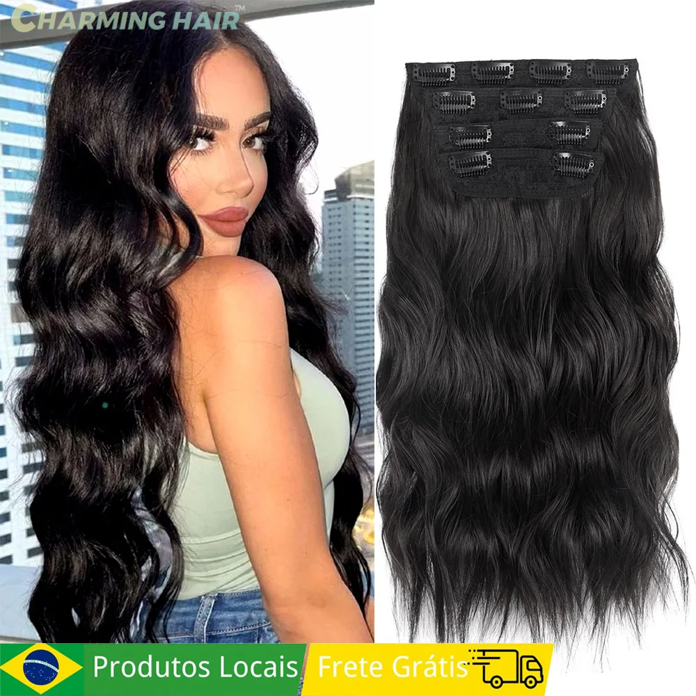 Tic Tac Cabelo Extensões de Clip Sintéticas 180g 50cm Alta Qualidade Bio Fibra Orgânico Mulheres Longo Ondulado "ANITTA"-MODA