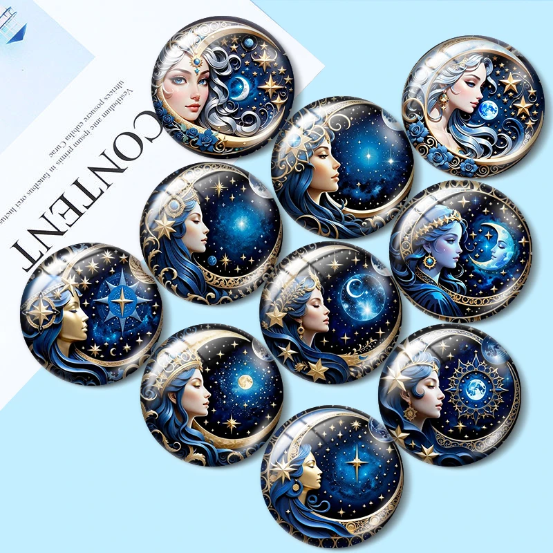 Mystical Moons 10pcs 12mm/16mm/18mm/25mm Round Photo Glass Cabochon Demo Flat Back Making findings