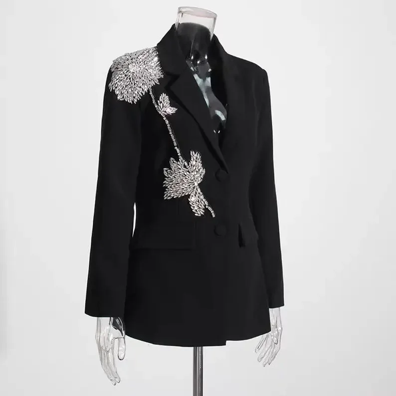 

rhinestone applique with flowers for suit blazer, daisy florals rhinestone patch