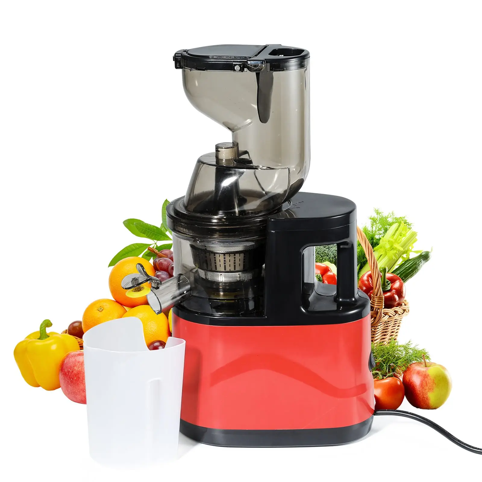 Extracteur de jus à froid 500W, avec goulotte d'alimentation, adapté aux fruits et légumes entiers, rendement élevé en jus, extracteur de jus lent sans BPA