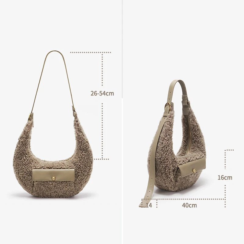 New Minimalist Luxury Designer Small-Niche Brand Genuine Wool Crossbody Semi-Circular Bag Underarm Carry Crescent Casual Women